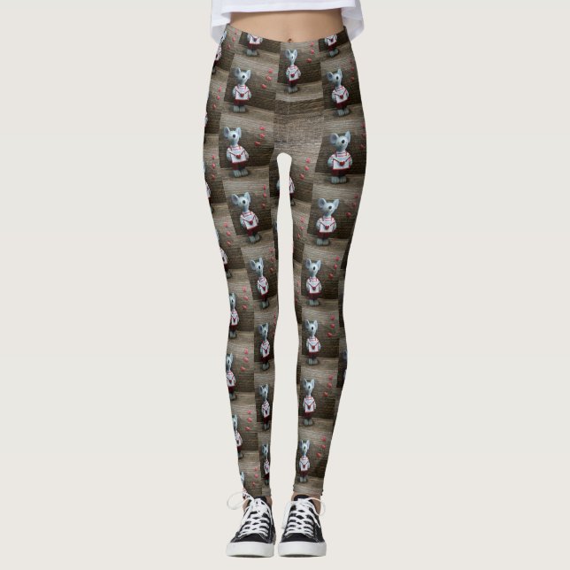 Mouse Herz Umschlag Herz auf Land rustikales Holz Leggings (Vorderseite)