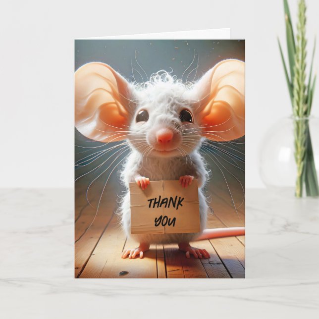 Mouse Holding a Pappe Vielen Dank, dass Sie unterz Karte (Vorderseite)