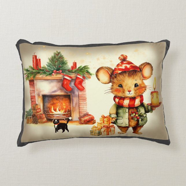 Mouse House Christmas Throw Kissen (Vorderseite)