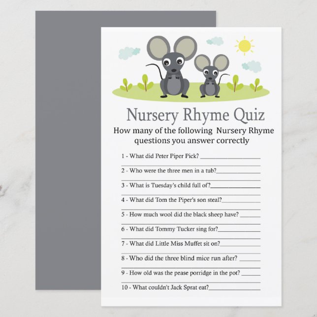 Mouse Kinderzimmer Rhyme Quiz Kinderduschspiel (Vorne/Hinten)