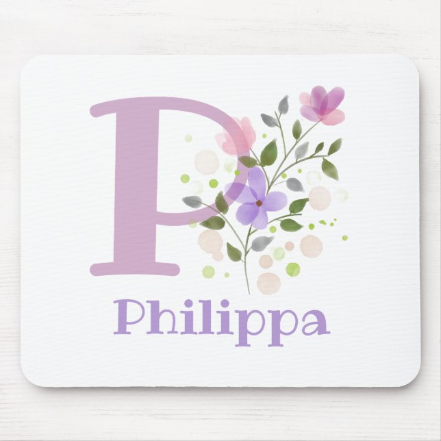 Mouse Pad Initial Plus Name & Blume Design Mousepad (Vorne)