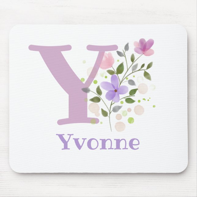 Mouse Pad Initial Plus Name & Blume Design Mousepad (Vorne)