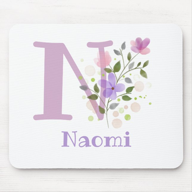 Mouse Pad Initial Plus Name & Blume Design Mousepad (Vorne)