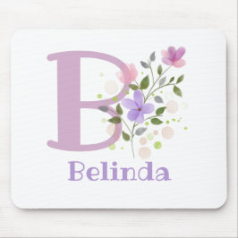 Mouse Pad Initial Plus Name & Flowers Design Mousepad