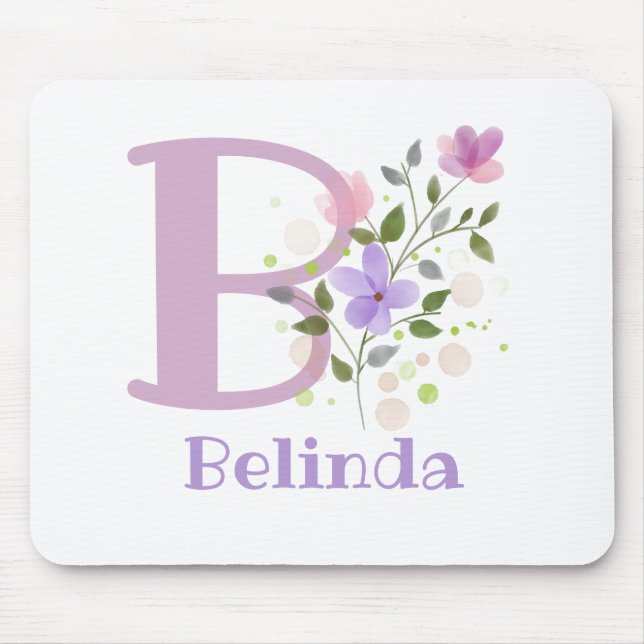 Mouse Pad Initial Plus Name & Flowers Design Mousepad (Vorne)