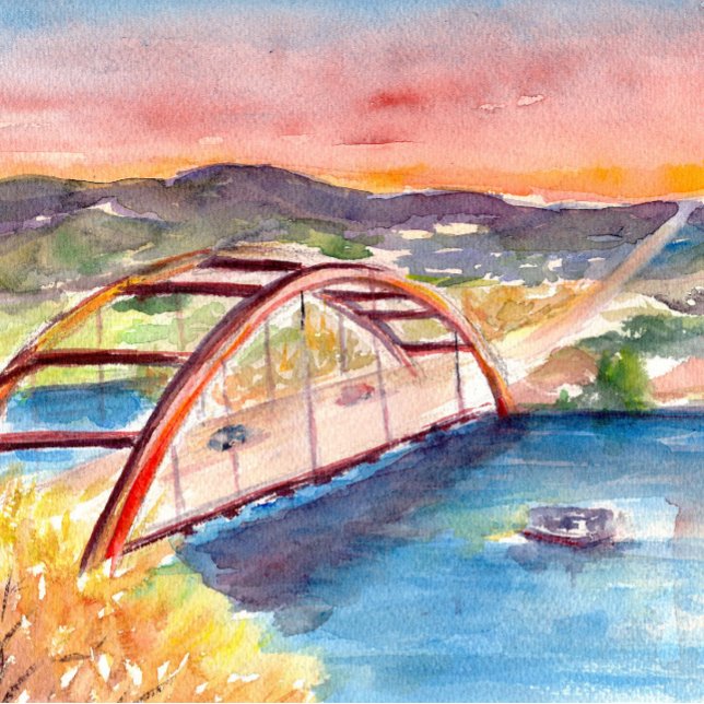 Mouse Pad - Pennybacker Bridge Mousepad (Add a touch of beautiful Austin skyline at your desk ,with this art printed mouse pad .)