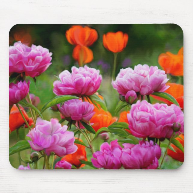 Mouse Pad Pink Peonies & Orange Poppies Mousepad (Vorne)