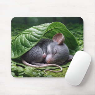Mouse schlafen in grünem Leaf Mousepad