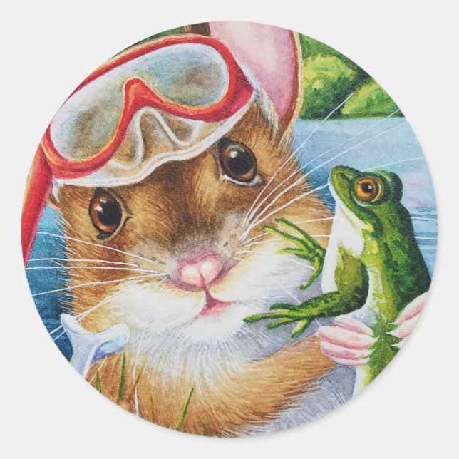Mouse Schnorchel & Maske mit Bullfrosch Wasserfarb Runder Aufkleber (Vorderseite)