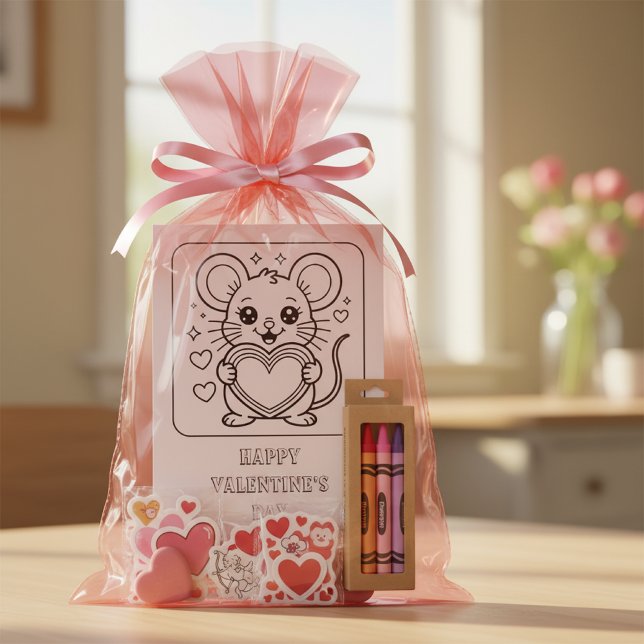 Mouse Valentine’s Day Coloring for Students Postkarte (Von Creator hochgeladen)
