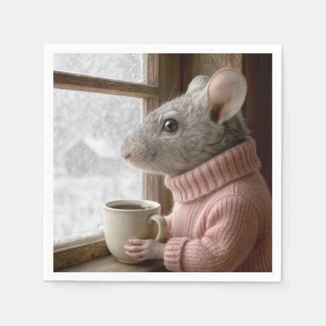 Mouse With a Cup of Coffee Serviette (Vorderseite)