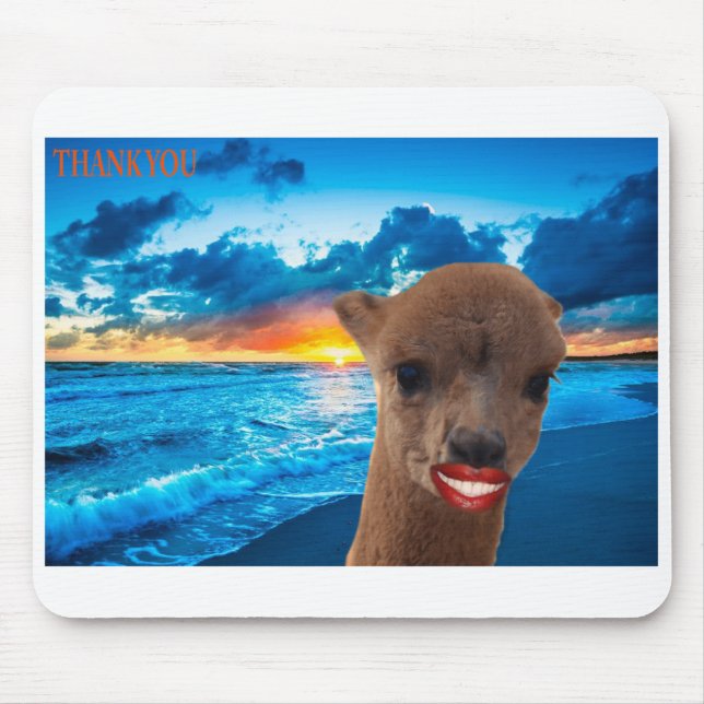 mousepad alpaca on beach, vielen Dank (Vorne)