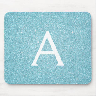 Mousepad aquamarin Blue Sparkle Glitzer Monogram N
