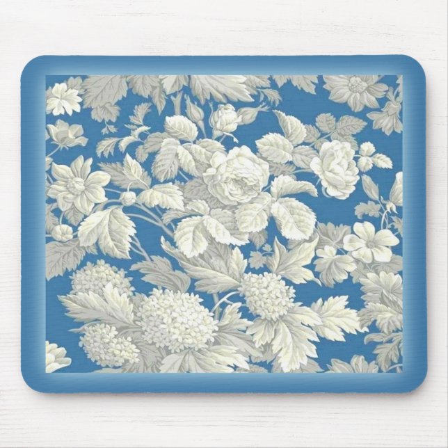 Mousepad Blauer Antike Blumen (Vorne)