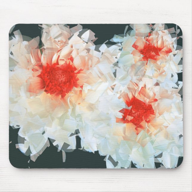 Mousepad Blume Weiß Schwarz Kubist (Vorne)