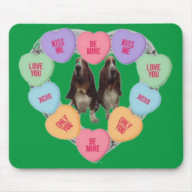 Mousepad Candy Liebe hört mit Bassets (Vorne)
