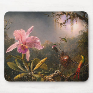 Mousepad: Cattleya Orchid & Three Hummingbirds Mousepad