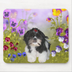 Mousepad Dog Shih Tzu auf farbigen Blume