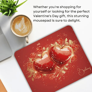 Mousepad für personalisiertes Red & Gold 3-D-Herz-