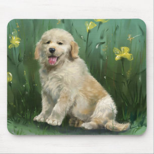 Mousepad mit Gemälde eines Golden Retriever Welpen