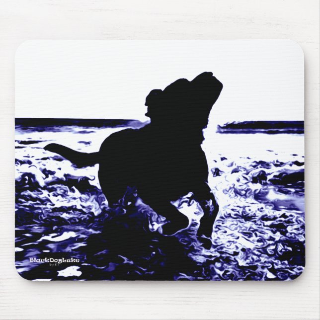 Mousepad schwarzer Labrador, der im Wasser spielt (Vorne)
