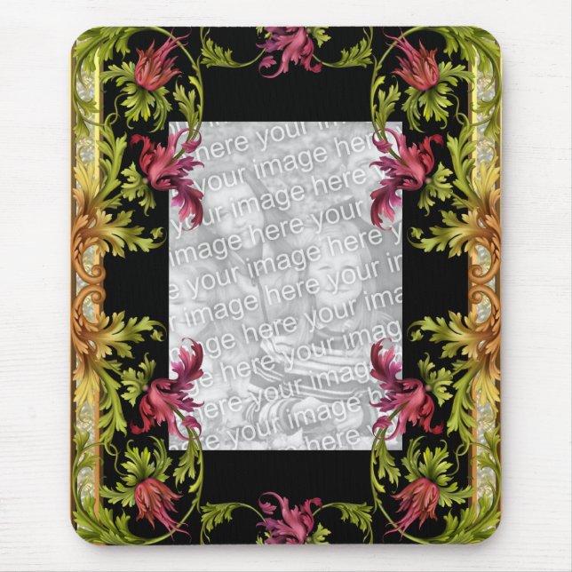 Mousepad Vintag "ADD Your Foto" Schwarze Flora (Vorne)