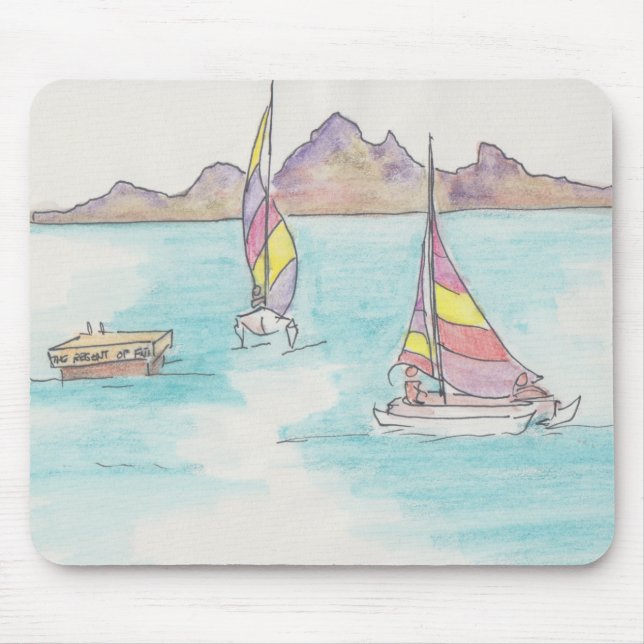 Mousepad Watercolor Sketch "Fiji Water Boats" (Vorne)