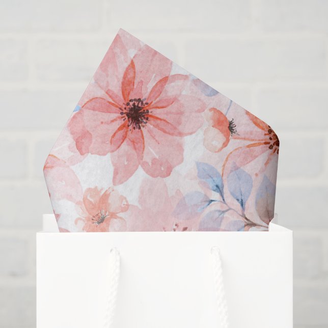 Mousseline Aquarelle florale Imprimer Papier Tissu (Sac cadeau)