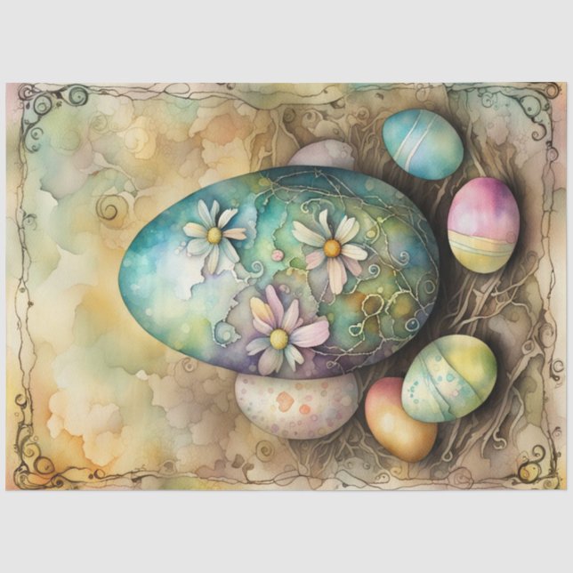Mousseline Aquarelle Pastel OEuf de Pâques Papier de découpag (Recto)