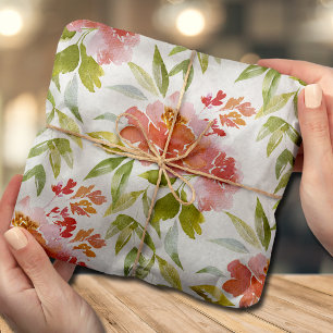 Mousseline Aquarelle Rouge Floral Papier Tissu