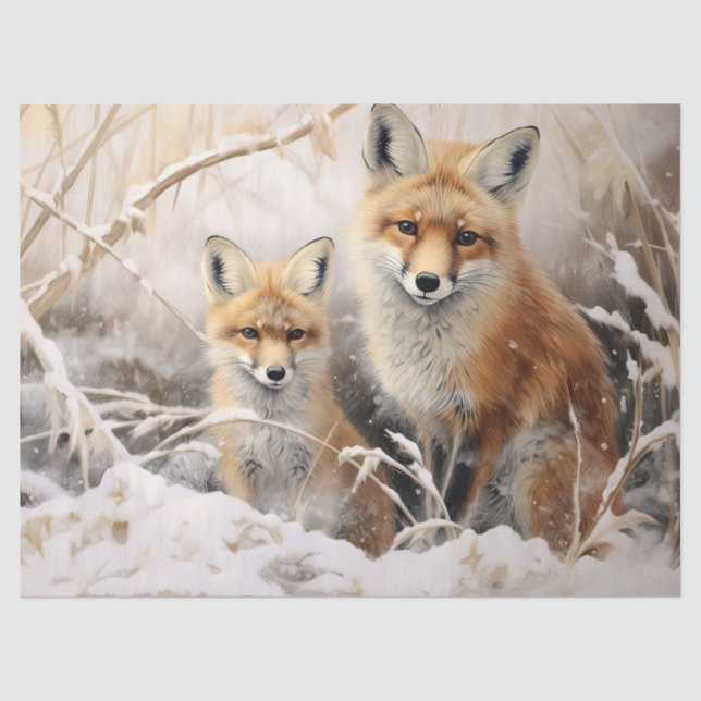 Mousseline Beau papier de découpage renard hivernal (Recto)