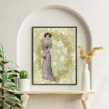 Belle Fille et Fleurs Découpage Papier Tissu