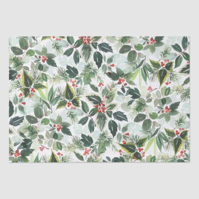 Mousseline Berries d'hiver et verdure Papier Tissu de Noël (Recto)