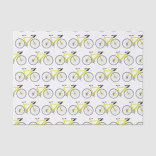Mousseline Bicyclette jaune sur papier Tissu blanc