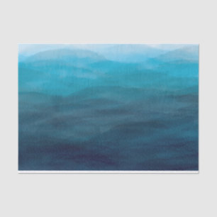 Mousseline Blue Ocean Waves Aquarelle Tissu Papier Cadeau