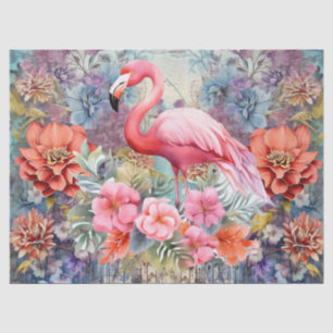 Mousseline Boho Chic Flamant rose Floral Découpage Papier Tis