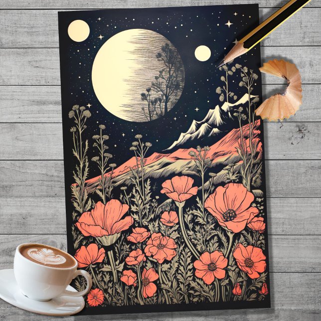Mousseline Boho Moon et Fleurs 4 papier de découpage (Créateur téléchargé)