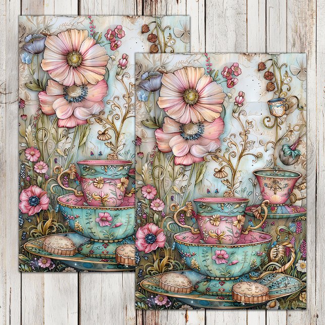 MOUSSELINE BOHO TEA PARTY DECOUPAGE TISSUE PAPIER (BOHO TEA PARTY DECOUPAGE TISSUE PAPER)