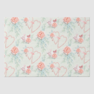 Mousseline Bunny Love et Rose Watercolor Tissu Papier