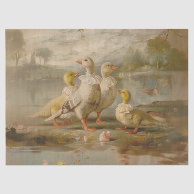 Mousseline Canards - Peinture à l'huile Style Tissu Papier (Recto)