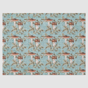Mousseline Champignons des bois sur papier de tissus Turquois