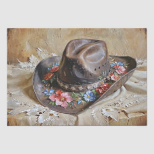 Mousseline Chapeau de Cowgirl Floral Papier de Découpage Tiss