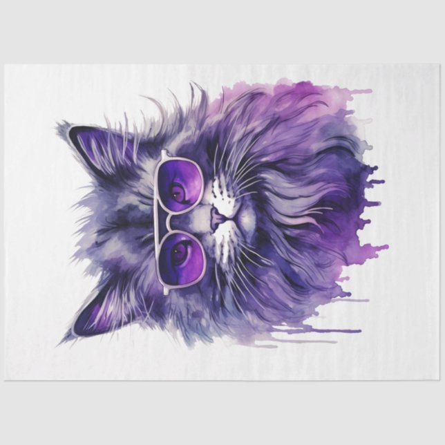 Mousseline Chat cool violet papier découpage (Recto)