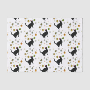 Mousseline Chat noir avec décorations étoilées Papier Tissu