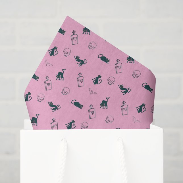 Mousseline Chat noir et crâne Halloween Papier Tissu (Sac cadeau)
