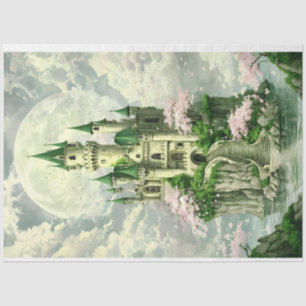 Mousseline Château Princesse enchanté en vert papier de tissu