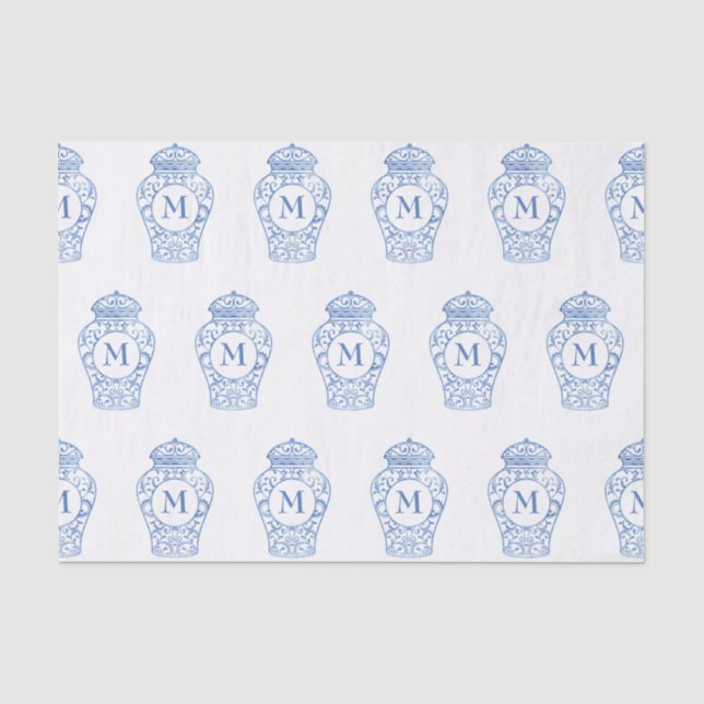 Mousseline Chinoiserie Monogramme Ginger Jar Tissu Papier (Recto)