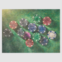 Chips de poker sur vert, Jeux Tissus Papier