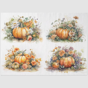 Mousseline Citrouilles et Florals Collage 1 papier décolpage