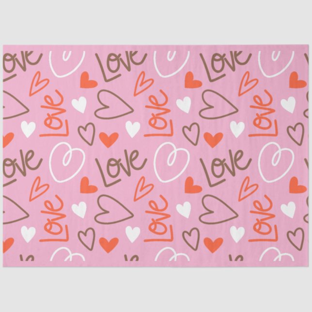 Mousseline Coeurs d'Amour Scribblés Papier Tissu (Recto)